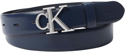 Calvin Klein Damen Gürtel Round Buckle 3,0 cm mit Monogramm-Schnalle, Blau (Ck Spellbound/Antique Nickel), 75 cm