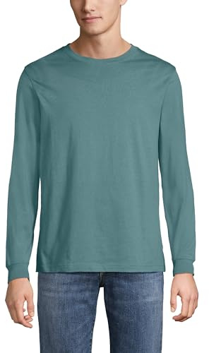 Lands' End - Men’s Super-T Long Sleeve T-Shirt - Traditional Fit Ringspun Cotton Jersey with Easy-Care Finish - Reinforced Seams and Ribbed Cuffs - Men's Clothing | 5.75 oz Midweight Cotton, Covered Neck Seam, Sewn Side Seams, Rib Cuffs, Layering, Big and Tall Sizes