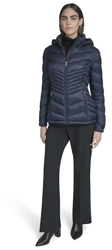 Calvin Klein Damen Leichte Steppjacke mit Kapuze Puffer Mantel - Stretch Winterjacke mit Taschen, Bold Blue, L
