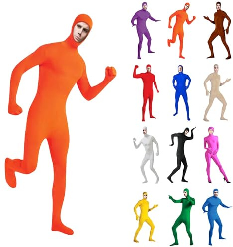 CNNBYYDS Damen Herren Greenscreen Anzug Suit Unisex Ganzkörperanzug Halloween Karneval Orange Ganzkörper Kostüm Slenderman Kostüm Bodysuit Karnevalskostüme Open Face Jumpsuit Cosplay Kostüme