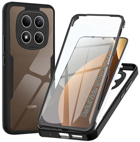 WeiCase Hülle für Xiaomi Redmi Note 15 Pro Plus 5G / Redmi Note 15 Pro+ Transparent 360 Grad Rundumschutz Schutzhülle mit Integriertem Displayschutz Stoßfest Ultradünn Silikon Schwarz