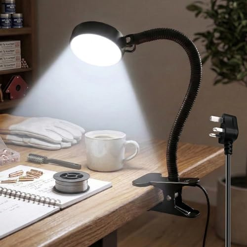 Lamptobe 15W LED Work Light,6000k Clip On Light with Flexible Gooseneck and Strong Clip,Shop Tool Lamp for Work Bench,Lathe,Sewing Machine,Grill,Shop,Industrial Lighting