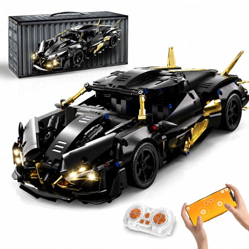 AoreSpty RC Auto Bausatz, 857 Teile, Schwarz-Gold mit LED-Licht | 857-teiliges RC Modellauto mit Front- und Rücklicht, Antrieb sowie schwarz-goldener Optik für RC Fahrten und Display.