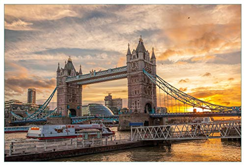 Wallario Küchenrückwand selbstklebend 90 x 60 cm, Motiv: Tower Bridge - London bei Sonnenuntergang | Spritzschutz abwischbar & pflegeleicht
