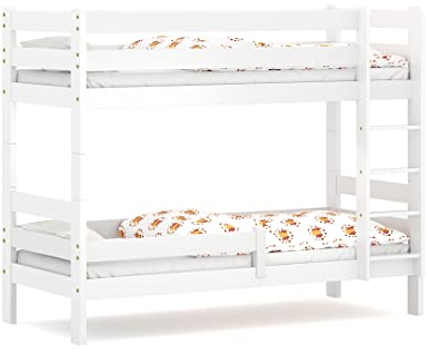 WNM Group Etagenbett für Kinder Sophie - Stockbett mit Rausfallschutz und Lattenrost - Absturzsicherung Doppelstockbett - Jugendbett - Weiß - 80 x 180 cm
