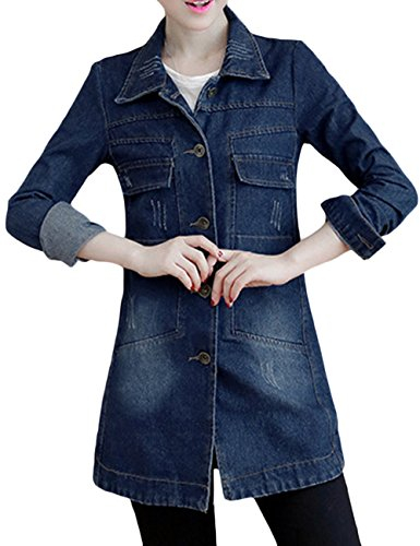 sandbank Giacca da donna slim fit leggera jeans denim cotone cappotto Outwear, Blu scuro, 44