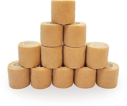 Superbe Bande Cohesive 5cm x 450cm Bandage Autoadhésif 12 Rouleaux (Beige)