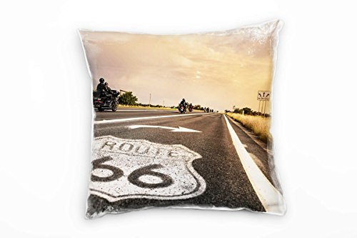 Paul Sinus Art Urban, Route 66, Straße, grau, orange Deko Kissen 40x40cm für Couch Sofa Lounge Zierkissen - Dekoration zum Wohlfühlen