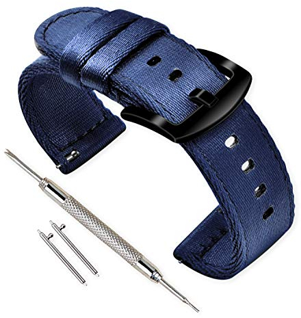 VINBAND Unisex Nylon Uhrenarmband mit Edelstahl Silberne Schnalle (24mm, Marineblau)