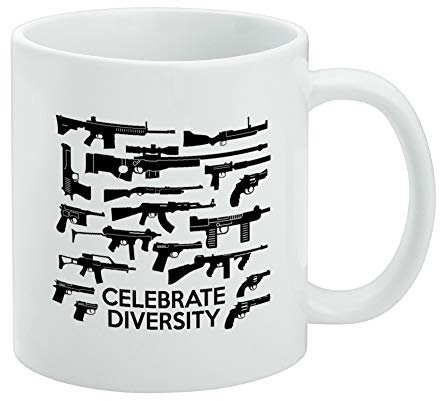 Guns Weapons Rifles Celebrate Diversity Second 2nd Amendment Keramik-Kaffeetasse, Geschenkbecher für Kaffee, Tee und heiße Getränke, 325 ml, Weiß