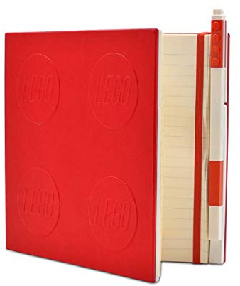 IQ LEGO Stationary Locking Notebook - Schreibwaren Notizbuch mit Gelstift - Notizbuch mit 352 quadratischen Papierseiten und Gelschreiber - Rot