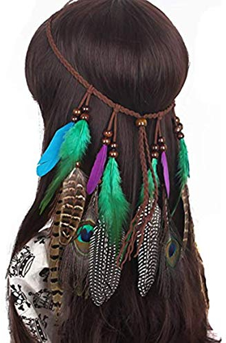 Stirnband Feder Indianer Haarschmuck Boho Kopfschmuck Party Hochzeit Haarband mit Perlen Fotografie Karneval Kostüm Halloween Kopfbedeckung für Strand Maskerade Fastnacht Festival