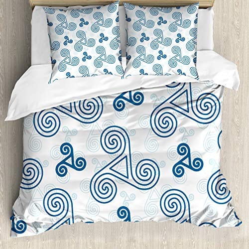 ABAKUHAUS Blau Weiss Bettwäsche Set für Doppelbetten, Triskel keltische Kunst, Weicher Microfaserstoff Allegigeignet kein Verblassen, Blau Weiss