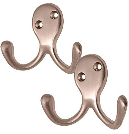 H-Smart 4 x Satin Nickel Double Coat Hooks, Door & Wall Robe Dress Garment Hangers Strong Metal Coat Hooks, Screw in Modern Coat Hooks Wall Mounted, Heavy Duty Door Hooks for Bathroom Bedrooms