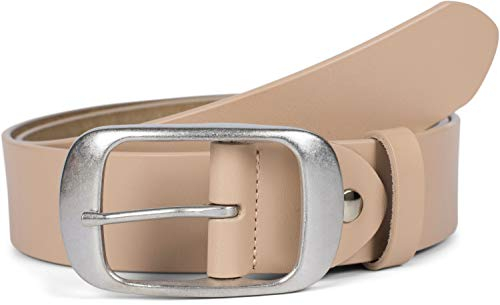 styleBREAKER Unisex Leder Gürtel Unifarben mit glänzender Oberfläche und gebürsteter Schnalle, kürzbar 03010104, Größe:95cm, Farbe:Beige