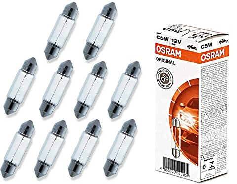 10x Original Osra.m C5W 36mm 12V 6418 Standard Ersatz Halogen Soffitte Lampe für Innenbeleuchtung - Kofferraum Handschuhfach Kennzeichen Tür Fußraum Leselampen Lizenz - E-geprüft