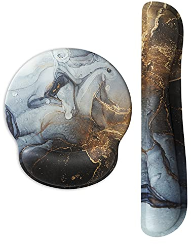 ITNRSIIET Gaming Mousepad mit Handauflage, Maus und Tastatur Handballenauflage-Set, Mauspad Ergonomisches mit Memory Foam Lycra-Stoff und PU-Basis, für Laptop und PC, Tinte und Waschmarmor