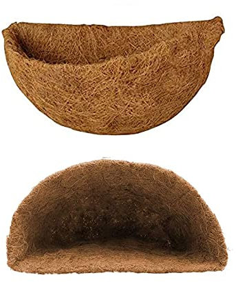 Jilijia 5 cestas colgantes semicirculares de 12 pulgadas, forro natural de coco para macetas de pared, forro de fibra de coco natural preformado