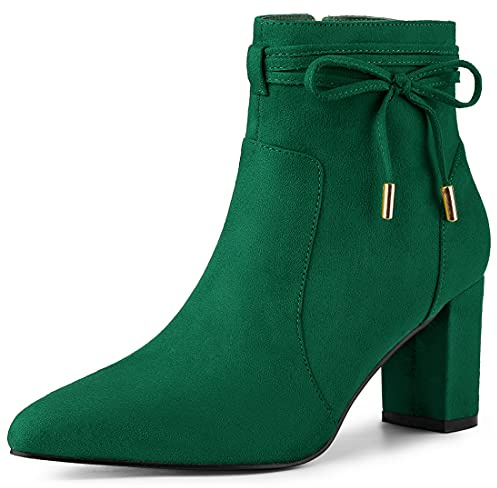 Allegra K Women Pointed Toe Chunky Heel Block Heel Zipper Ankle Boots | 3-inch heel. Bow decor. Great for prom, party, clubbing. ABS outsole. Pointed toe. Chunky block heel.