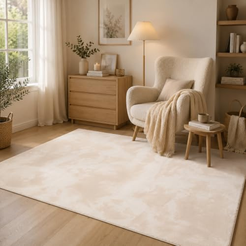 Luxus Fellteppich Pearl Creme – Weicher Kunstfell Hochflor Shaggy Teppich