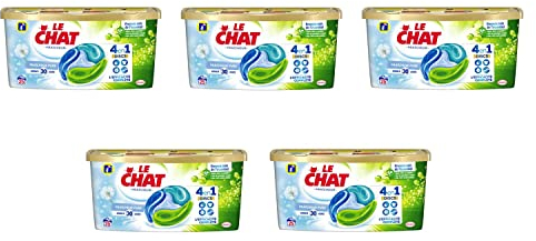 LE CHAT Lot de 5 Discs Fraicheur Pure – 25 Lavages (25 doses) – Lessive en Capsules 4 en1