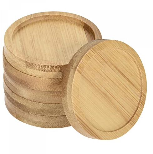 sourcing map Plante Pot Soucoupe 6 Coffret 6.5cm OD Bambou Rond Fleurs égouttement Plateau pour Internes