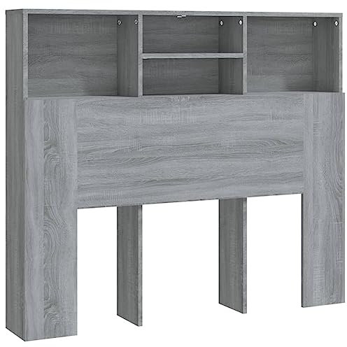 vidaXL Wand-Kopfteil mit Ablagen - Bücherregal-Kopfteil, Grau Sonoma 120x19x103,5cm