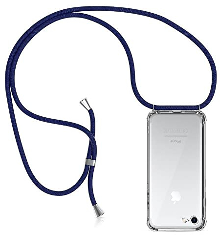 ZYIMOU Handykette für iPhone SE 2022/2020 / iPhone 7 / iPhone 8 Hülle mit Band, Handyhülle Handy Necklace Hülle mit Kette Schutzhülle Kordel zum Umhängen Transparent Weich TPU Silikon Bumper, Blau