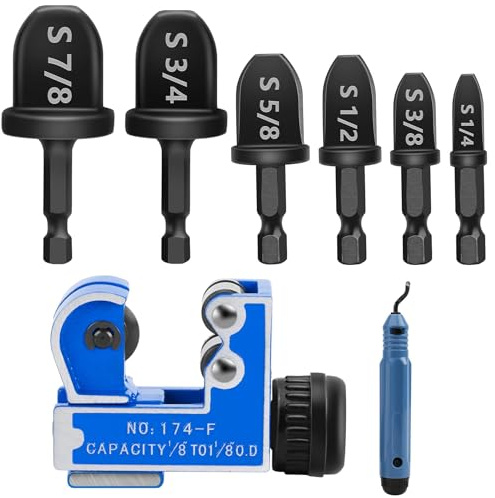 WADEO Swaging Tool Drill Bit Set, Air Conditioner Copper Tube Expander with Pipe Cutter and Deburring Tool