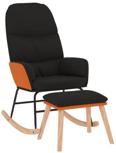 vidaXL Schaukelstuhl mit Hocker, Sessel Schwingstuhl mit Armlehne, Schaukelsessel Relaxstuhl Wohnzimmer, Relaxsessel Schwingsessel, Schwarz Stoff