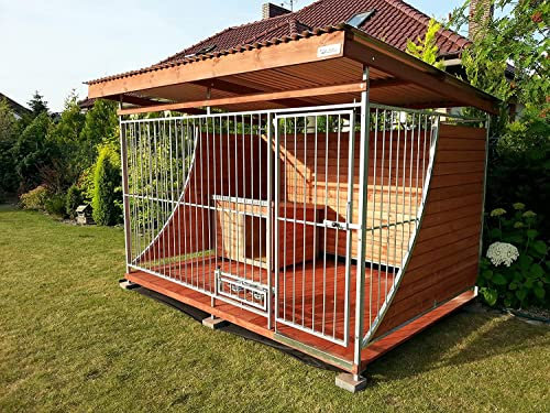 D-BOX BOX4DOG Hundehütte Outdoor Größe 300 x 200 cm Höhe 215 cm - Hundekäfig XXL Hundezwinger Outdoor - Hundehütte XXL - Hundehütte Holz - Hundehöhle für Große Hunde