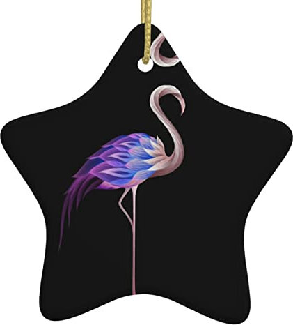 Abstrakter Flamingo-Druck, Weihnachtsbaumschmuck, Weihnachtsstern, Keramik, hängende Ornamente, Partyzubehör, beidseitig bedruckt