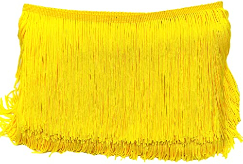 10cm x 2m Fransenborte Fransenbordüre Fransenband Dekoband Tanzfransen Schnittfranse Seide Quaste Fransen-Borten Bänder zum Nähen,DIY Basteln,Kleidung Dessous Kostüme Vorhänge Dekoration,Gelb