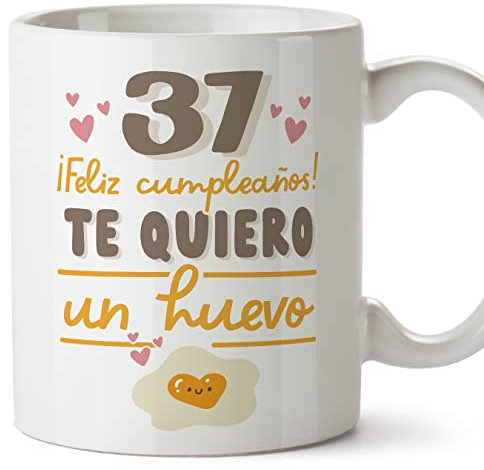 MUGFFINS Tazas 37 Cumpleaños - En Español - Te quiero un Huevo Regalo Amigos Novios Familiares - 11 oz / 330 ml - Regalo original y divertido