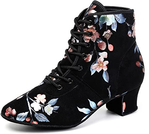HROYL Botines de Baile Latino Mujer Tacón Bajo con Cordones Zapatos de Baile Salsa y Bachata de Salon, GBYH-5-S, EU 37