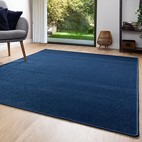 Steffensmeier Kurzflor Teppich Ibiza | Wohnzimmerteppich | Stilvoll | Pflegeleicht | Jugendteppich | Blau, Größe: 240x240 cm