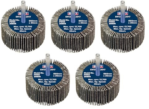Sealey Ø60 x 30mm Abrasive Flap Wheel Ø6mm Shaft 80Grit - Pack of 5 FW6030805