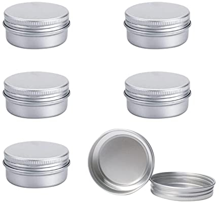 6Pcs Aluminium Tin Jars with Screw Lids,Round Travel Cream Jars,Aluminium Empty Containers,5ml Empty Cosmetics Containers Pots for Lip Balm,Candle Making,Cream,Sample,Powder,Cosmetics(silver)