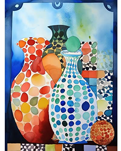 Artery8 Polka Dot Glazed Porcelain Ceramic Vases Folk Art Art Print Canvas Premium Wall Decor Poster Mural