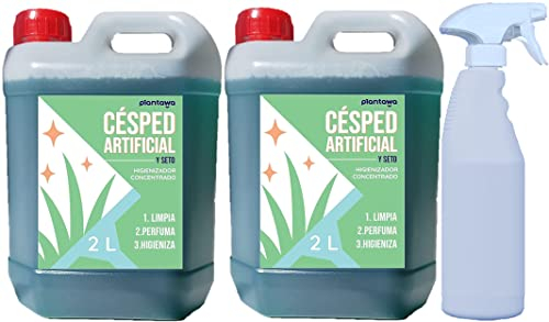 PLANTAWA Pack 2x Limpiador Césped Artificial 2L + Pulverizador | Limpia Césped Artificial y Setos | Pack Ahorro con Aroma Fresco | Limpieza Profunda para Jardines y Terrazas