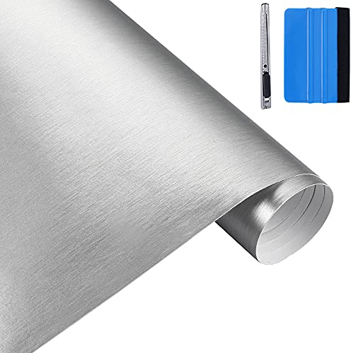 NewL 50 cm x 150 cm Silber gebürsteter Edelstahl Metallic Vinyl Folie Folie Matt Gebürstetes Chrom Auto Wrapping Folie Aufkleber Folie Folie Folie Aufkleber Bogen für Motor Laptop Möbel (Silber)