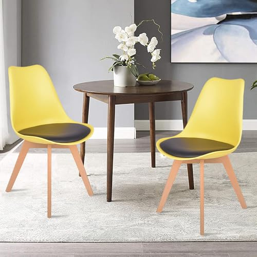 Mingone Esszimmerstühle Moderner Küchenstuhl mit Rückenlehne Retro Design Stuhl für Esszimmer Küche 2er Set, Gelb-Schwarz