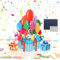 Geburtstagskarte Pop Up Grußkarten Geburtstagsgeschenke, 3D Pop Up Karte farbig mit Umschlag,Romantik Geschenk-Karte, Mehrfarbige Luftballons,Illustrationsstil,Hart Papierstau