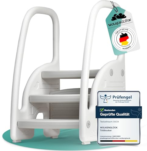 WOLKENGLÜCK® Taburete infantil (3 niveles) – Taburete antideslizante para niños de 1,5 a 6 años (soporta hasta 70 kg) – Escalera infantil para baño, lavabo, cocina o inodoro – Taburete infantil