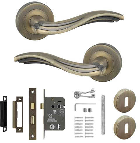 Decoranddecor Antique Brass Door Handles - Aluminium Door Handle Sets with Lock and Keys | Solace Range