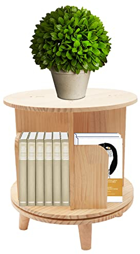 Dekltus Drehbares Bücherregal,Rotating Bookshelf 360 Grad Rund Standregale Mini Holz Beistelltisch, Einlagig Regal Drehbares Bücherregal für Wohn,Schlafzimmer - 31×46CM