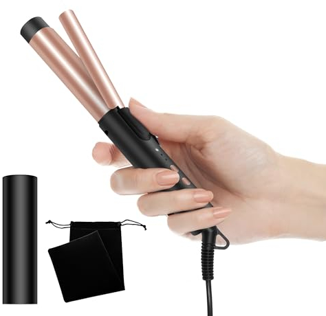 25mm Small Curling Tongs, 1 inch Mini Hair Curler for Short Hair, Mini Dual Hair Curling Wand for Travel, Curling Iron with Protective Cover, Travel Storage Bag,3 Temperature Adjustable from 160-200℃