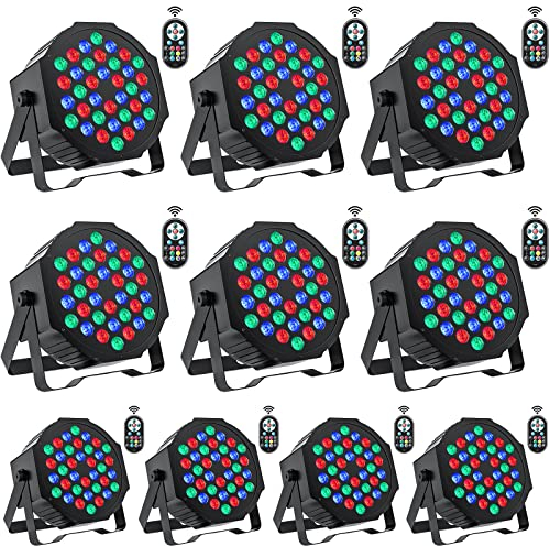 10 Stück LED Par Strahler, 36 LEDs, Bühnenlichter, Partylichter, RGB DMX512 mit Fernbedienung, Discolicht, Scheinwerfer, beweglicher Kopf für Bühnen-DJ, Party, Show, Bar, Halloween, Weihnachten