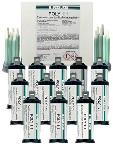 Ber-Fix 2K Kunststoffkleber - PE PP Kleber auch für Polypropylen (PP) und Polyethylen (PE) 12x 50g inkl. 12 Mischspitzen - leicht anzuwenden Starke Wirkung