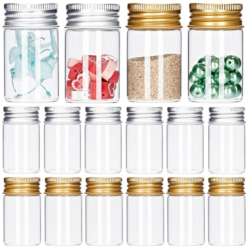 SUNNYCLUE 32Pcs Tiny Jars 20ml Clear Glass Vials with Aluminium Screw Caps Glass Bead Bottles Small Glass Bottles Clear Mini Vials Sealed Sample Bottle for Wedding Party Favors Decoration DIY Crafts